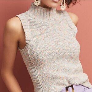 Anthropologie Women's Beige & Neon Speckled Brea Mock Neck Sweater Vest Size M